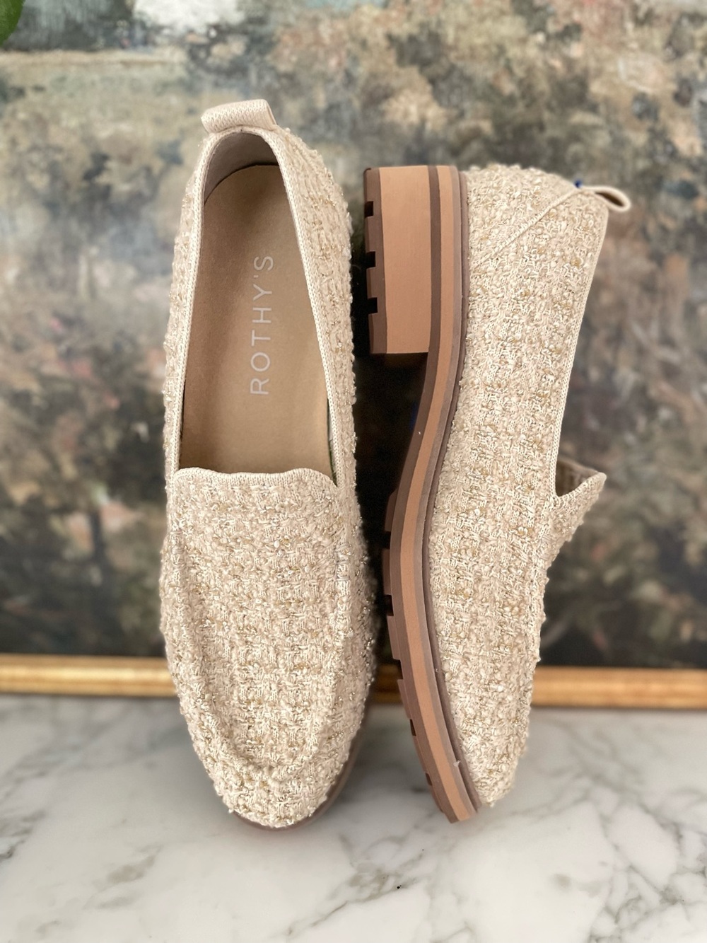 Rothy's Cream Bouclé Slip-On Loafer